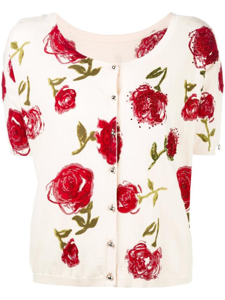 Twin-set - Embroidered Cardigan - Women - Cotton - Xl, Nude/neutrals, Cotton