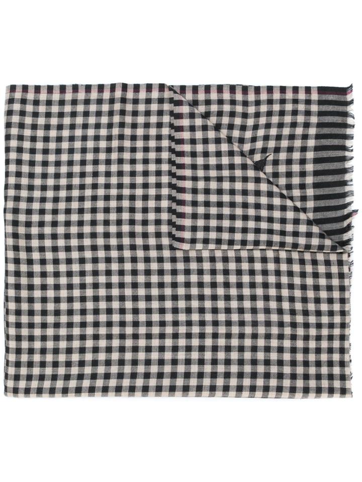 Etro Gingham Flower Embroidered Scarf - Black