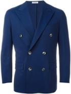 Boglioli Double Breasted Blazer, Men's, Size: 52, Blue, Cotton/cupro