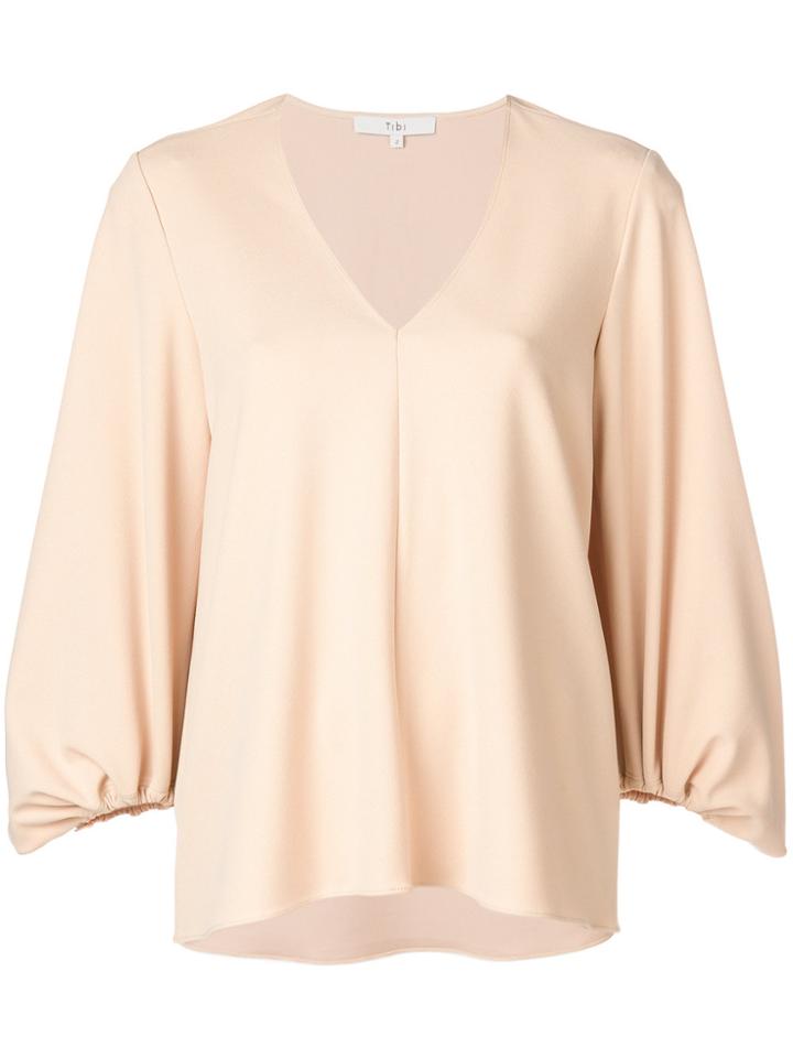 Tibi Structured V-neck Blouse - Nude & Neutrals