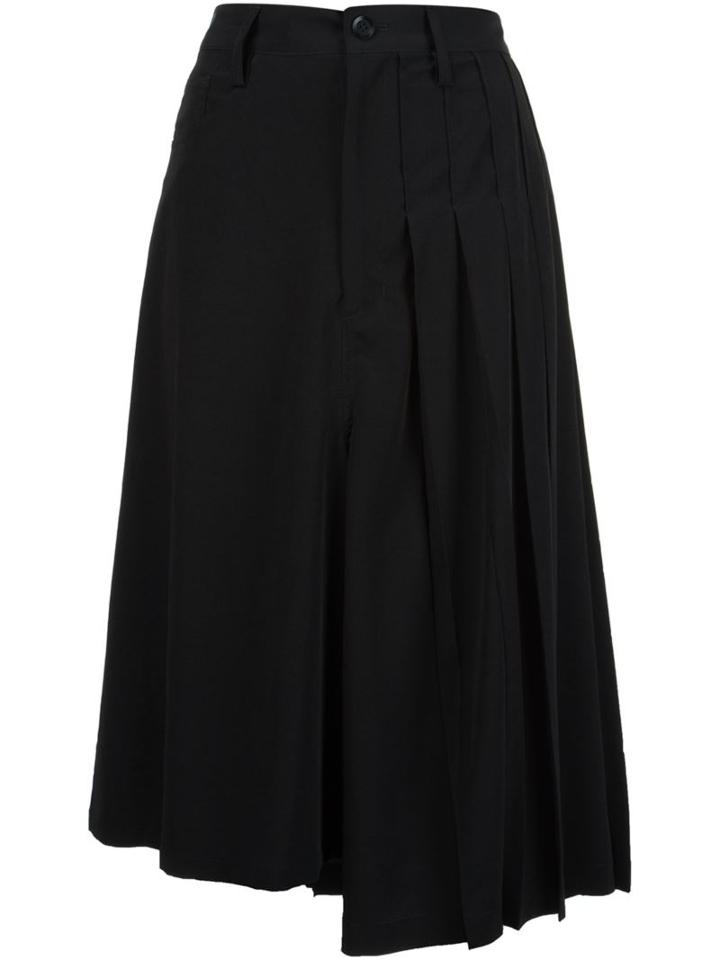 Y's Pleated Detail Skirt, Women's, Size: 2, Black, Polyester/triacetate