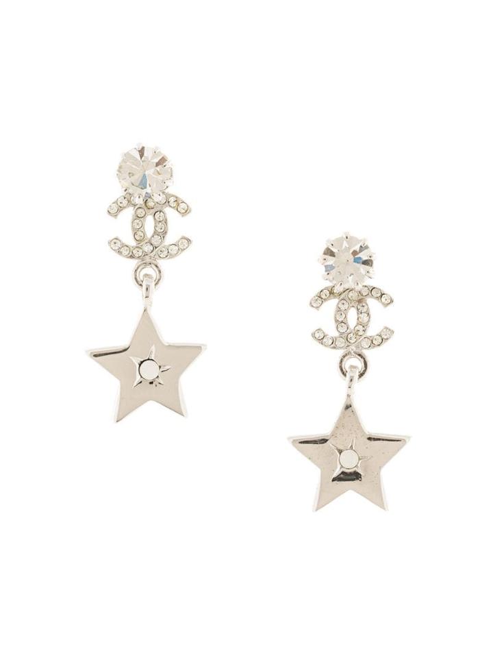 Chanel Pre-owned Cc Logos Rhinestone Earrings - Silver