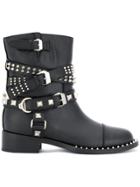 Philipp Plein Buckle Strap Studded Boots - Black
