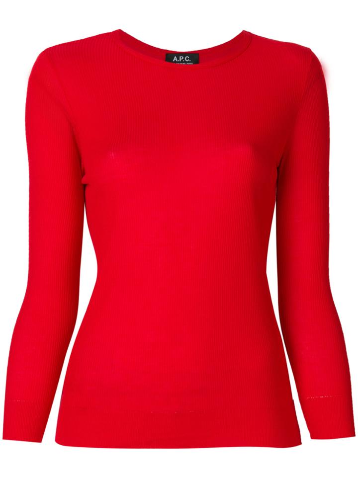A.p.c. Ribbed Crew Neck Jumper - Red