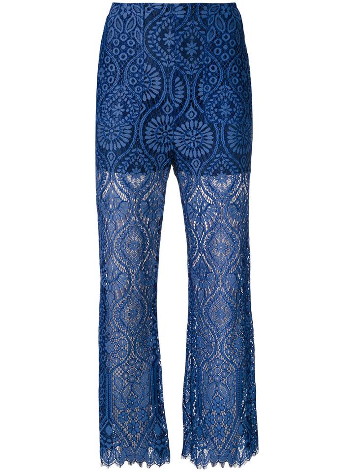 Msgm - Lace Detail Pants - Women - Polyamide/polyester/viscose - 42, Blue, Polyamide/polyester/viscose