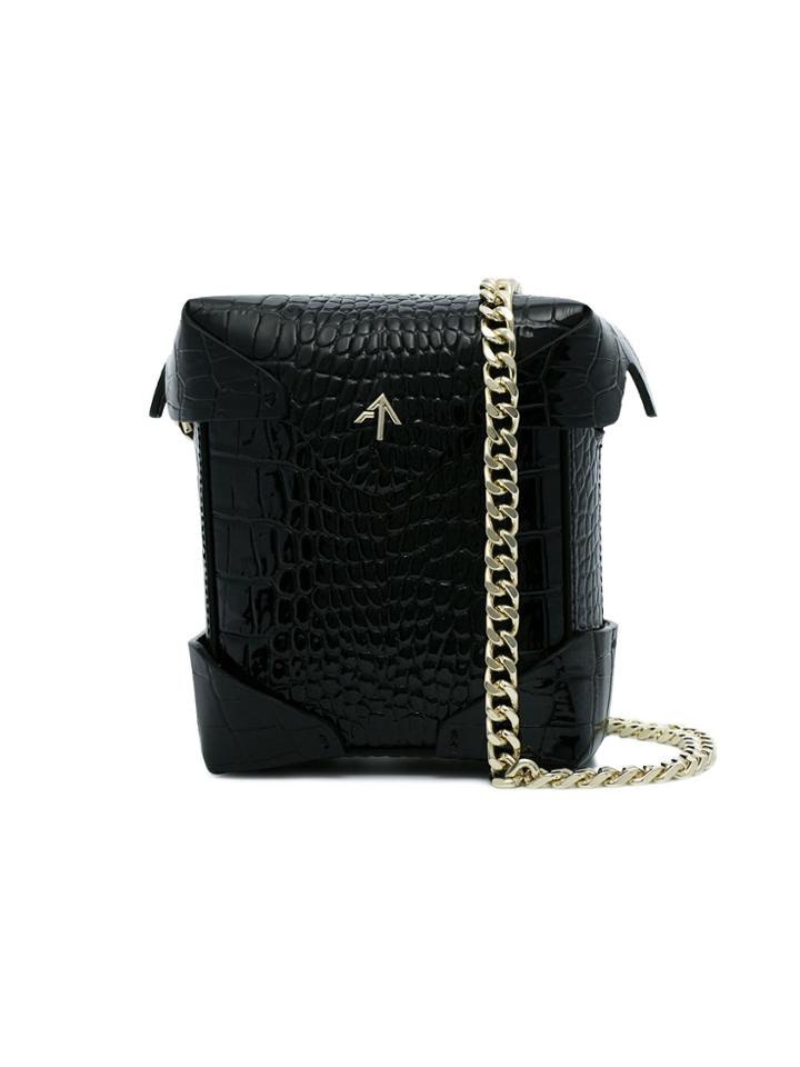 Manu Atelier Micro Crocodile Effect Pristine Cross Body Bag - Black