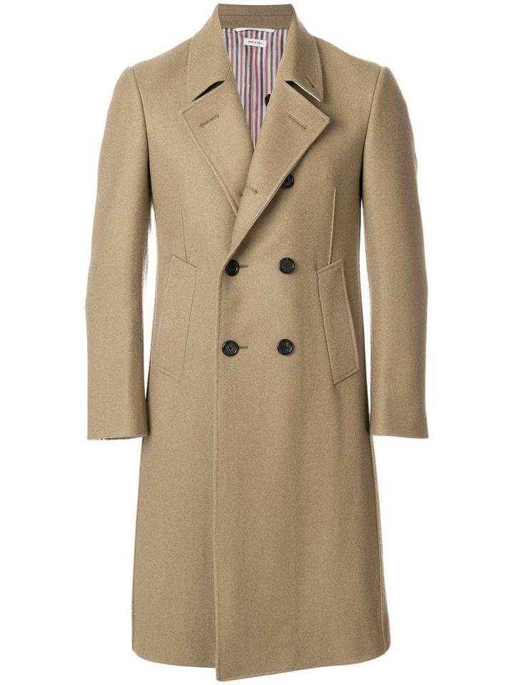 Thom Browne Melton Wool Pintuck Bal Collar Overcoat - Neutrals