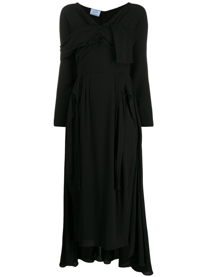 Prada Wrap Front Long Dress - Black