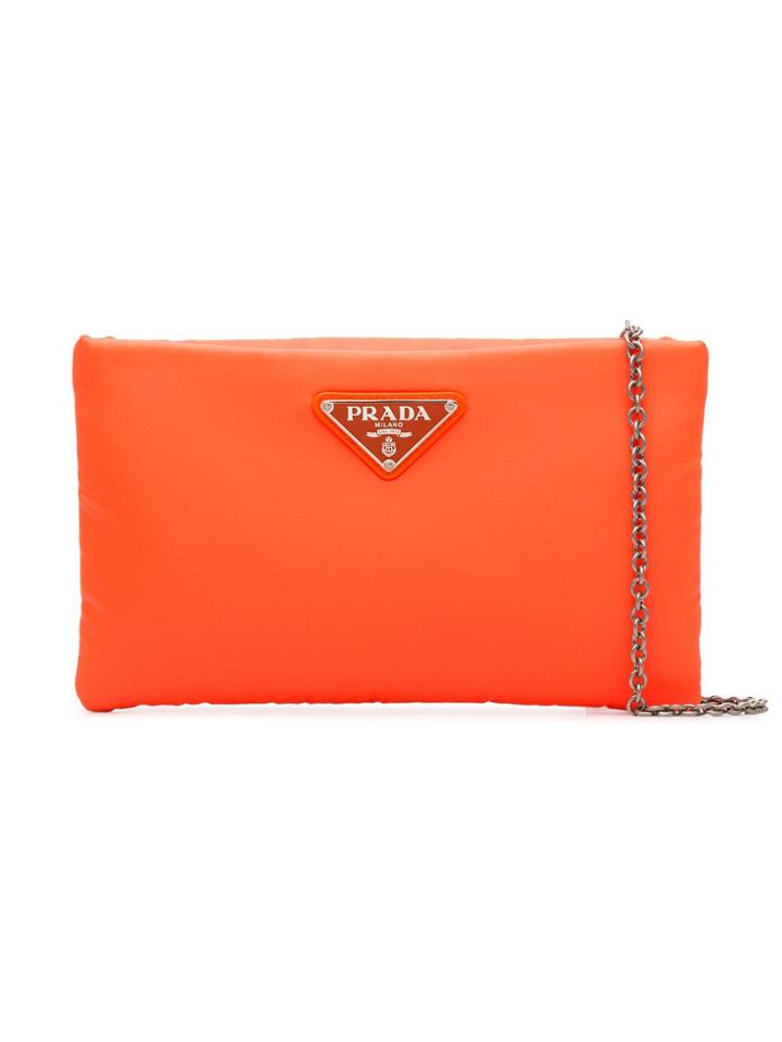 Prada Fluorescent Orange Logo Nylon Clutch Bag - Yellow & Orange