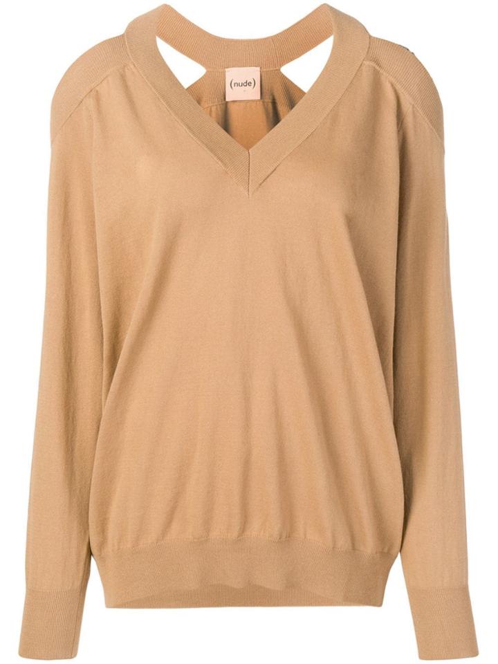 Nude Cold Shoulder Jumper - Brown