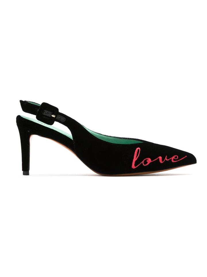 Blue Bird Shoes Velvet Love Kills Slingback Pumps - Black