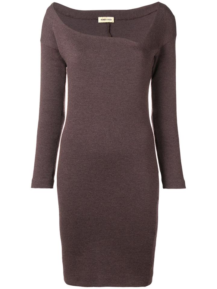 Romeo Gigli Vintage Asymmetric Neck Fitted Dress - Brown