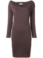 Romeo Gigli Vintage Asymmetric Neck Fitted Dress - Brown