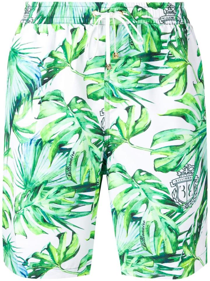 Billionaire Banana Leaf Print Swim Shorts - White