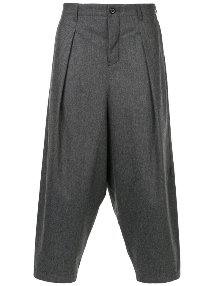 Kazuyuki Kumagai Cropped Drop Crotch Trousers - Grey