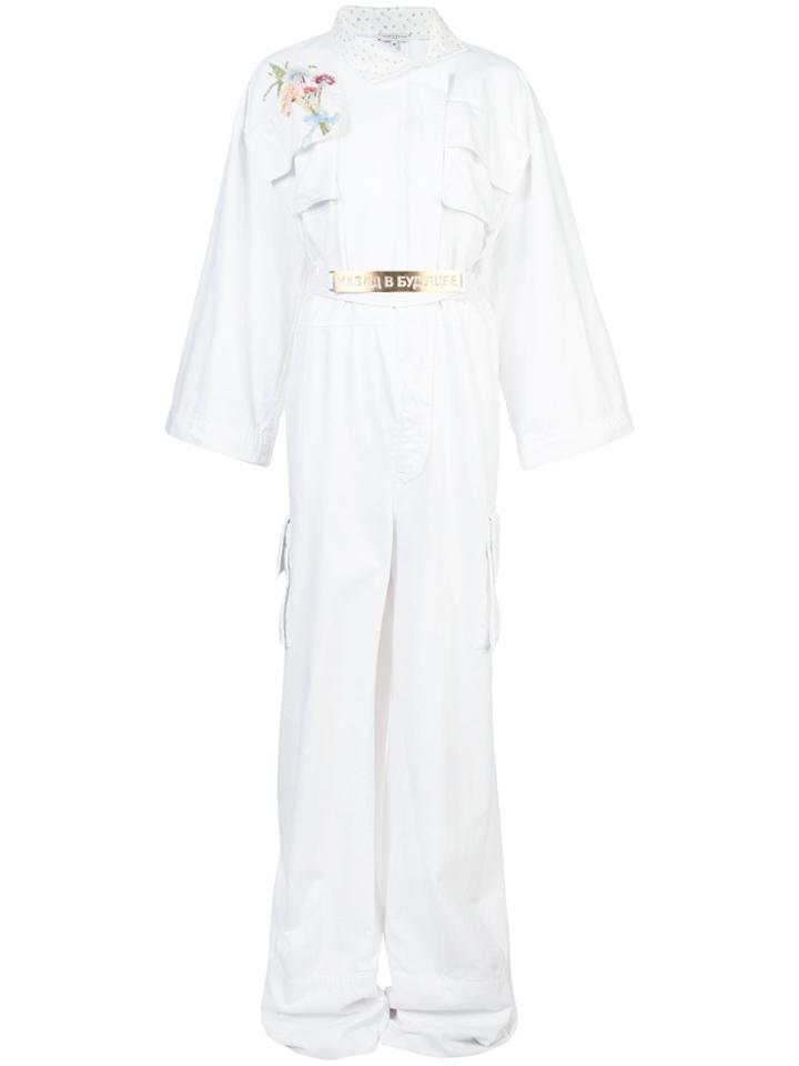 Natasha Zinko Floral Embroidered Belted Jumpsuit - White