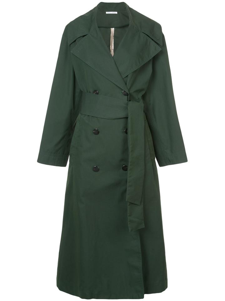 Oscar De La Renta Belted Trench Coat - Green