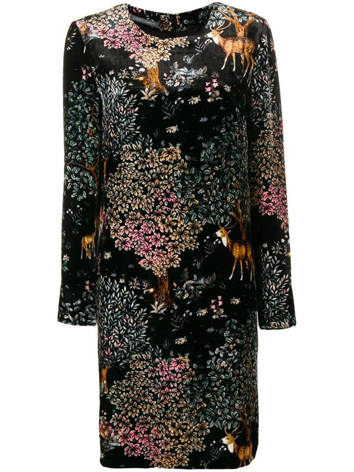 Alberta Ferretti Floral Longsleeved Dress - Black
