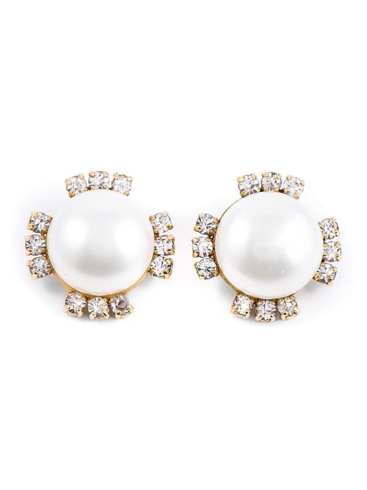 Chanel Vintage Pearl And Crystal Embellished Earrings