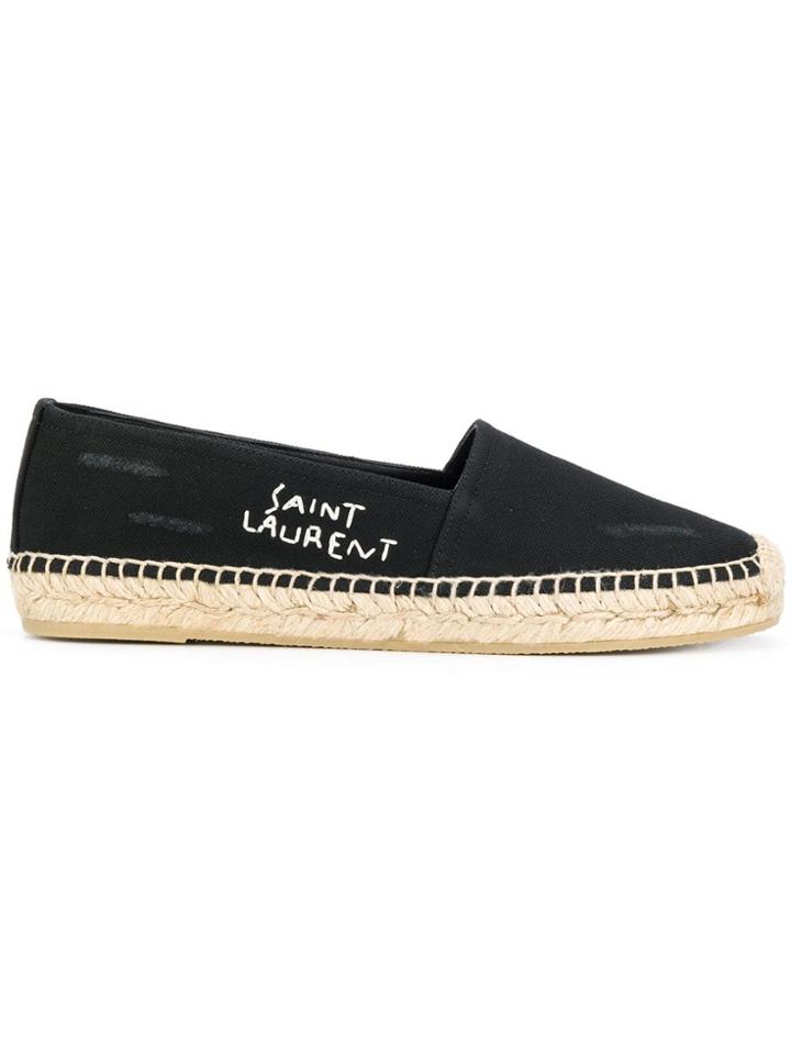 Saint Laurent Logo Embroidered Espadrilles - Black