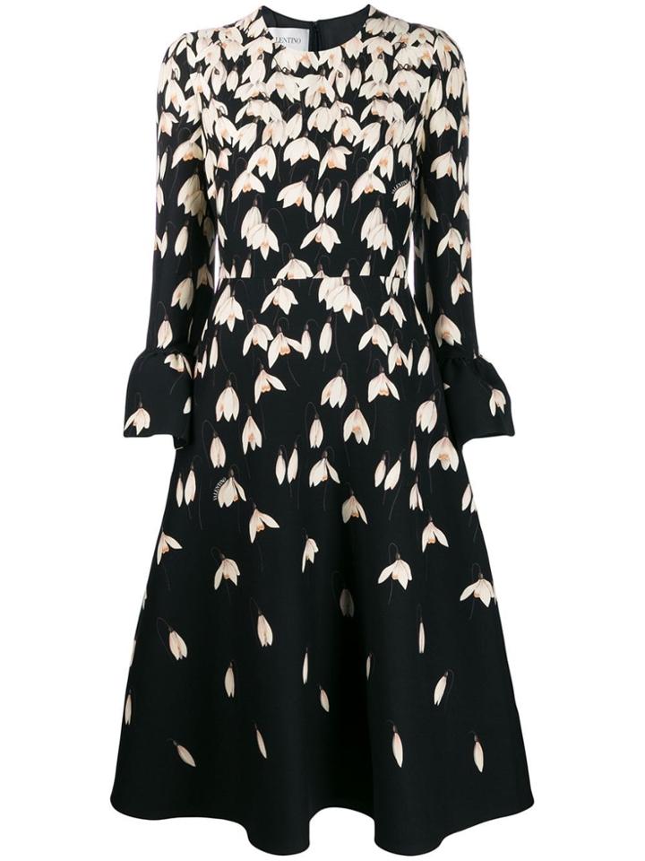 Valentino Floral Print Midi Dress - Black