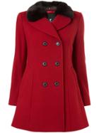 Loveless Double-breasted Fur Collar Coat - Red