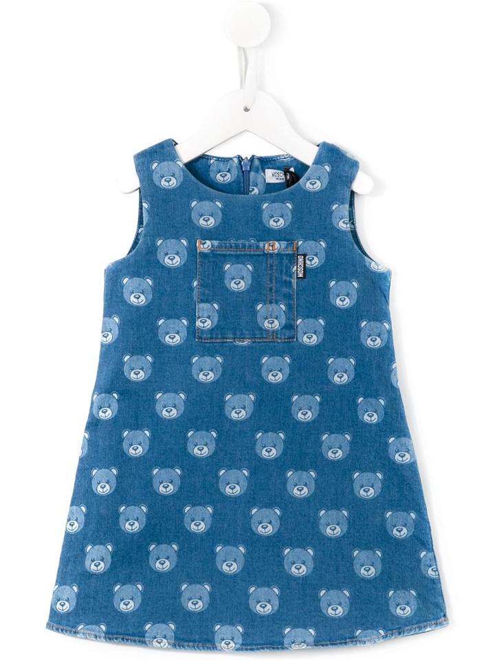 Teddy Bear Print Denim Dress - Kids - Cotton/spandex/elastane - 6 Mth, Blue, Moschino Kids