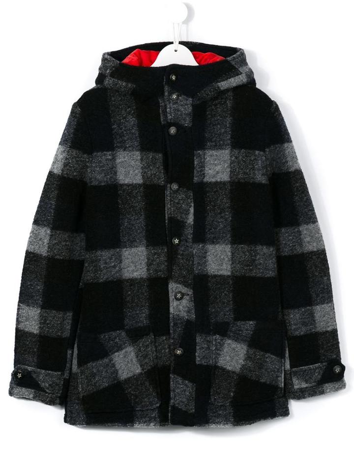 Dondup Kids Checked Hooded Coat, Boy's, Size: 14 Yrs, Blue