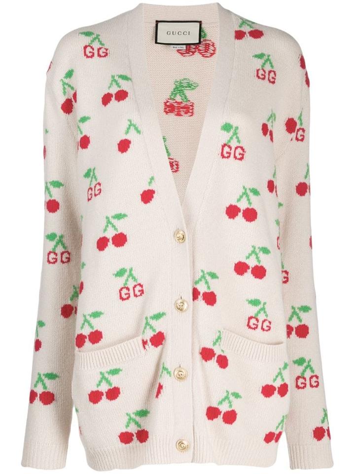 Gucci Cherry Jacquard Cardigan - Neutrals
