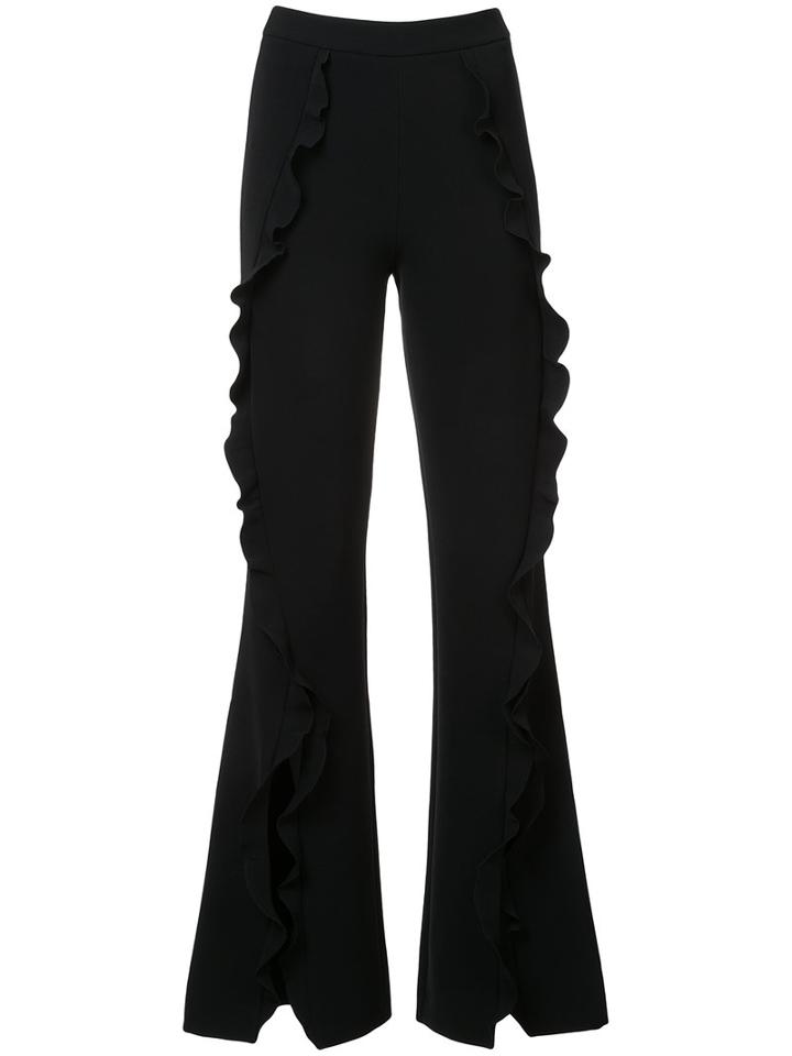 Saloni - Frill Flared Trousers - Women - Polyester/polyurethane - 0, Black, Polyester/polyurethane