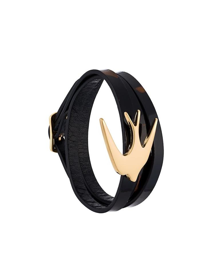 Mcq Alexander Mcqueen Swallow Triple Wrap Bracelet, Women's, Black, Patent Leather