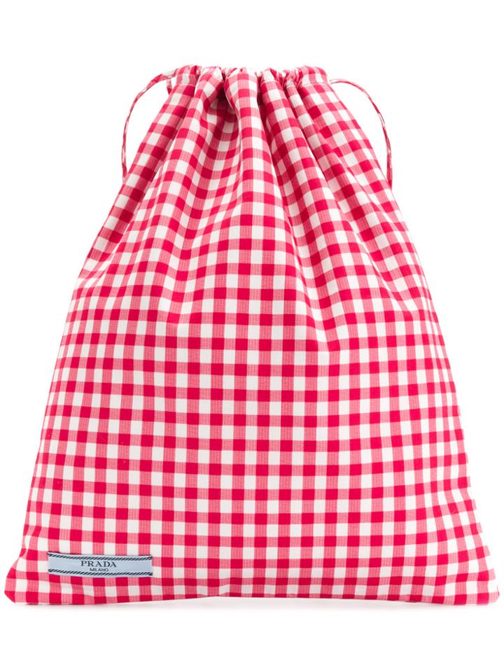Prada Check Print Tote Bag - Red