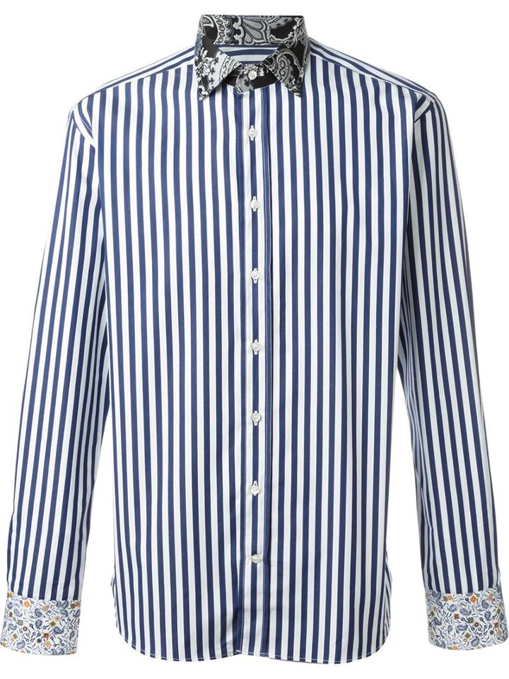 Etro Striped Shirt, Men's, Size: 42, White, Cotton