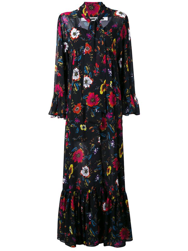 Mcq Alexander Mcqueen - Floral Print V-neck Dress - Women - Polyester - Xxs, Black, Polyester