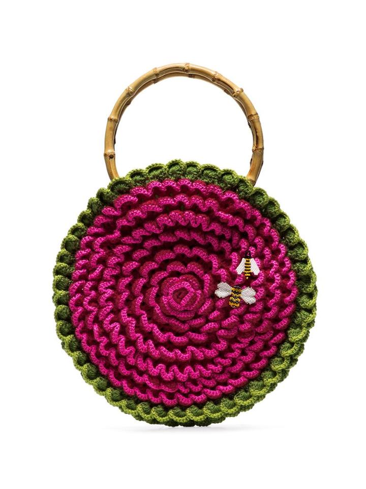 My Beachy Side Pink Small Knitted Bee Embroidered Circle Bag