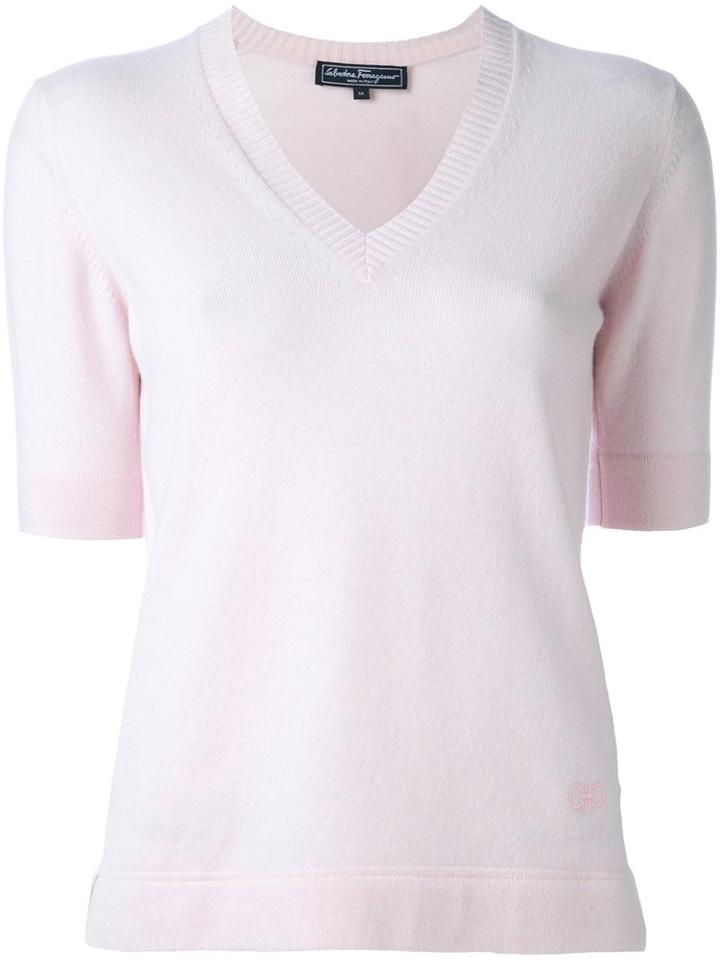 Salvatore Ferragamo V-neck Shortsleeved Jumper, Women's, Size: Medium, Pink/purple, Cashmere