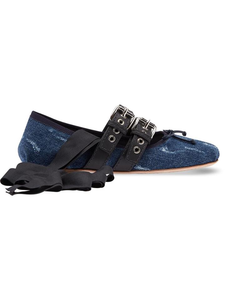 Miu Miu Belted Denim Ballerinas - Blue
