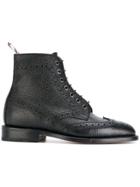 Thom Browne Wingtip Brogue Boot With Leather Sole In Black Pebble
