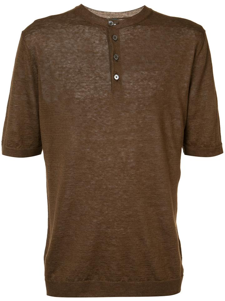 Eleventy Buttoned Neck T-shirt, Men's, Size: Xl, Brown, Linen/flax