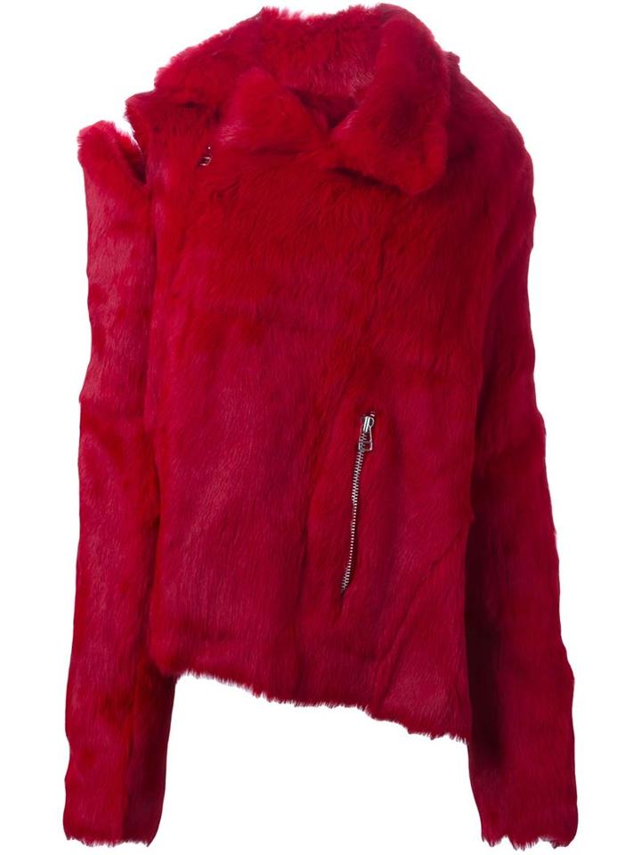 Marques'almeida De-constructed Fur Jacket, Women's, Size: Xs, Red, Rabbit Fur