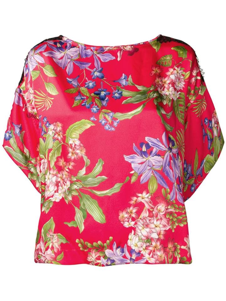 Liu Jo Lace Trim Floral Top - Red