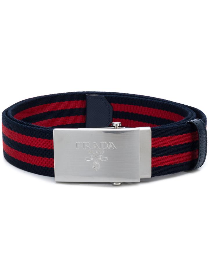 Prada Striped Web Belt - Blue