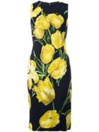 Dolce & Gabbana Tulip Print Dress, Women's, Size: 46, Black, Viscose/silk/spandex/elastane