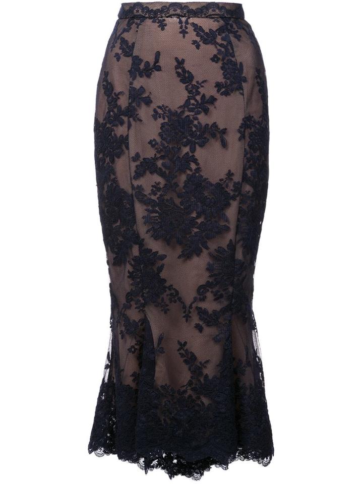 Marchesa Lace Fishtail Pencil Skirt - Blue