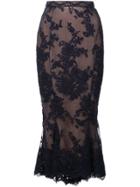 Marchesa Lace Fishtail Pencil Skirt - Blue
