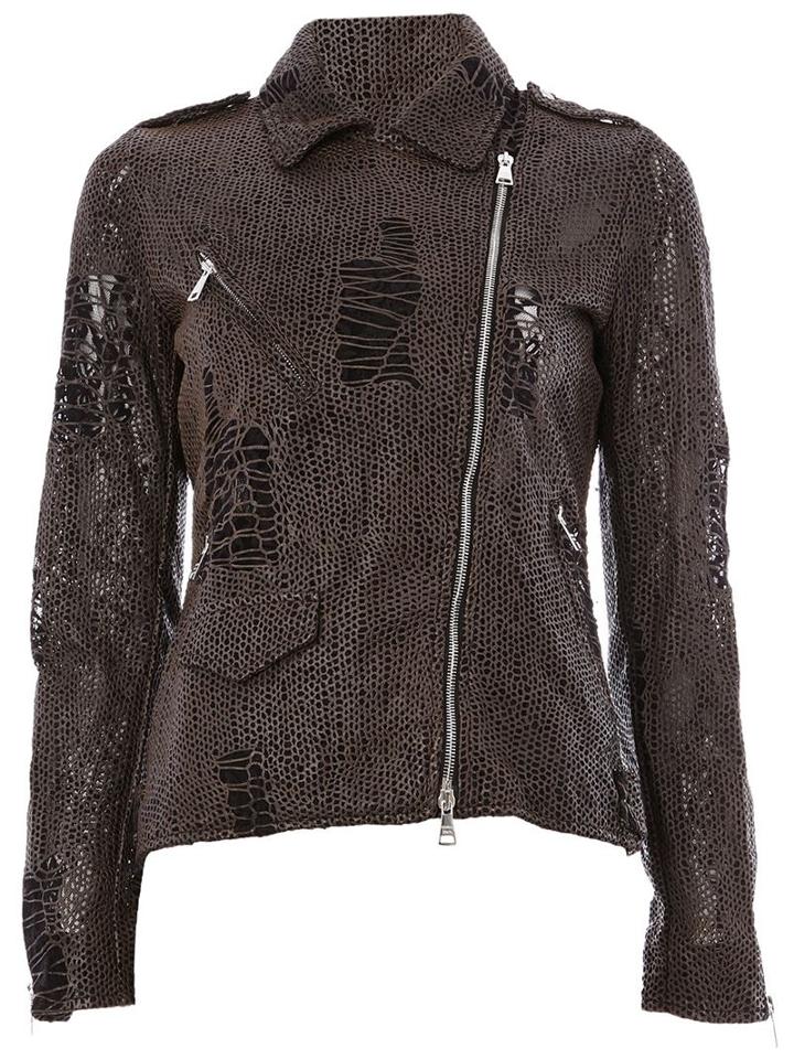 Giorgio Brato Textured Biker Jacket, Women's, Size: 40, Grey, Polyamide/leather