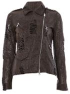 Giorgio Brato Textured Biker Jacket, Women's, Size: 40, Grey, Polyamide/leather