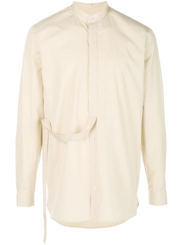Jil Sander Collarless Shirt With Strap Detail - Neutrals