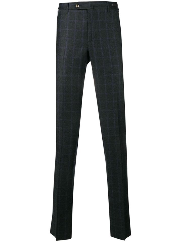 Pt01 Straight Leg Checked Trousers - Grey