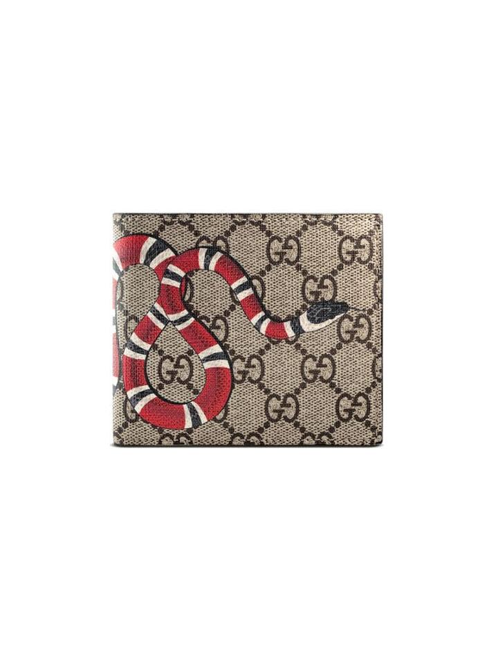 Gucci Kingsnake Print Gg Supreme Coin Wallet - Neutrals